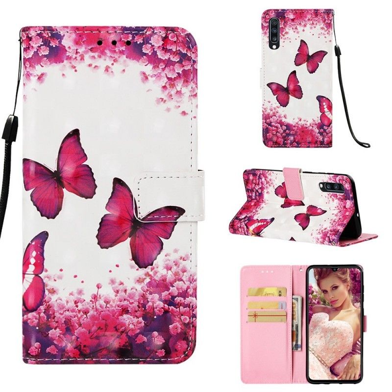 Leren Hoesje Samsung Galaxy A70 Rode Vlinders