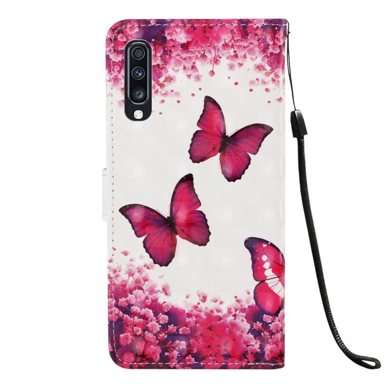 Leren Hoesje Samsung Galaxy A70 Rode Vlinders