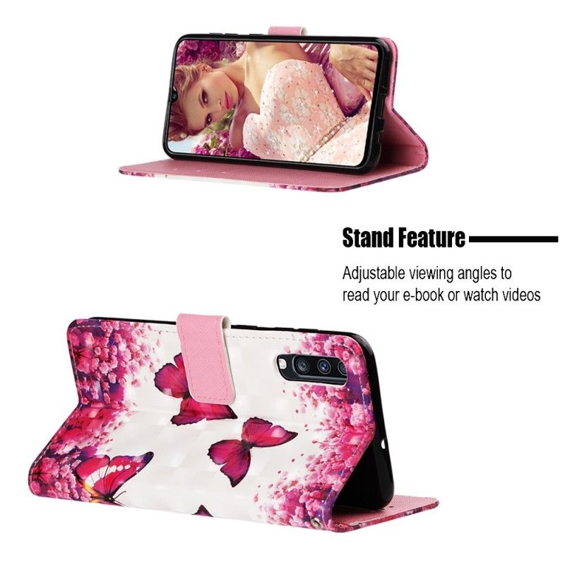 Leren Hoesje Samsung Galaxy A70 Rode Vlinders