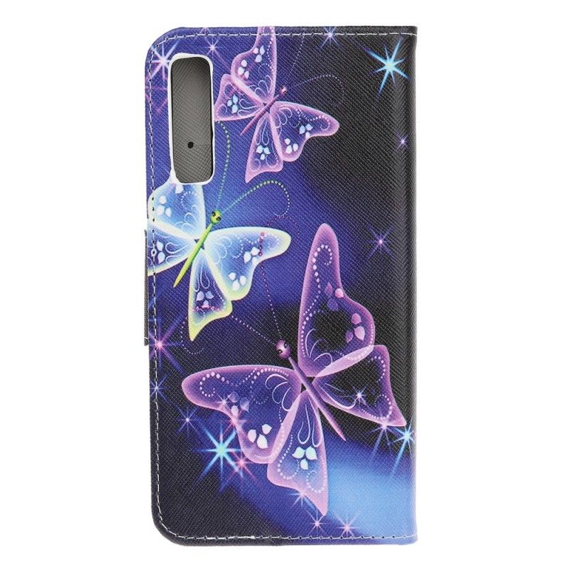Leren Hoesje Samsung Galaxy A70 Vlinders En Bloemen