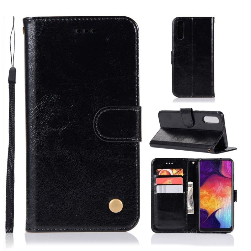 Leren Hoesje Samsung Galaxy A70 Zwart Vintage Leereffect Met Riem