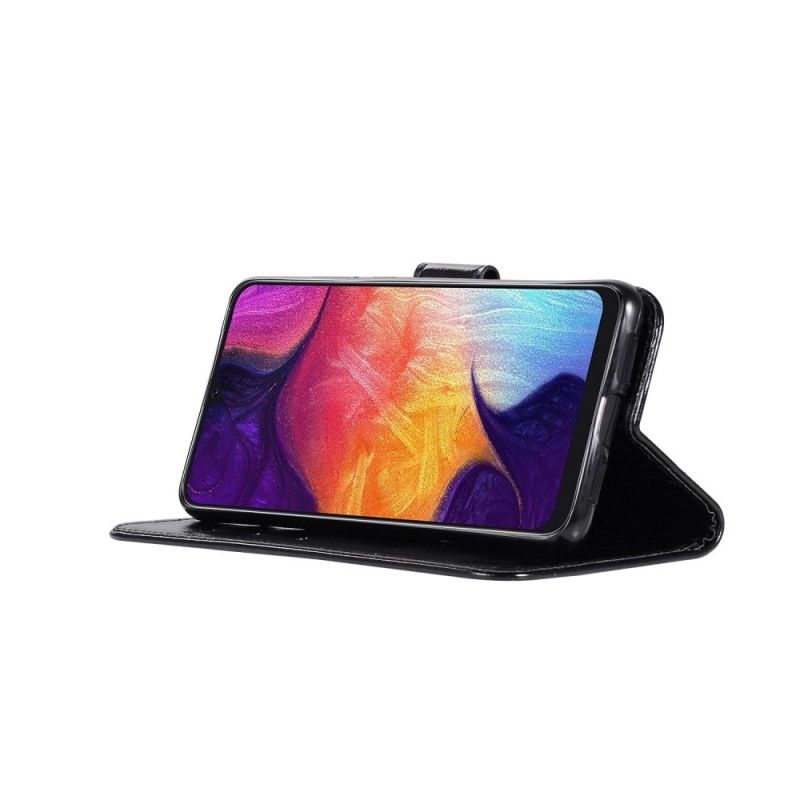 Leren Hoesje Samsung Galaxy A70 Zwart Vintage Leereffect Met Riem