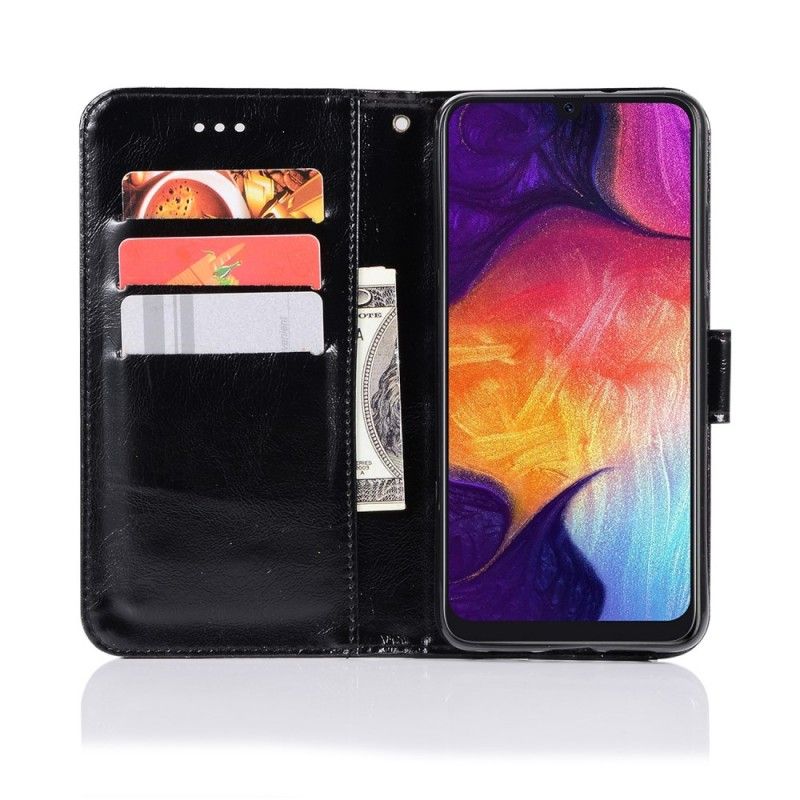 Leren Hoesje Samsung Galaxy A70 Zwart Vintage Leereffect Met Riem