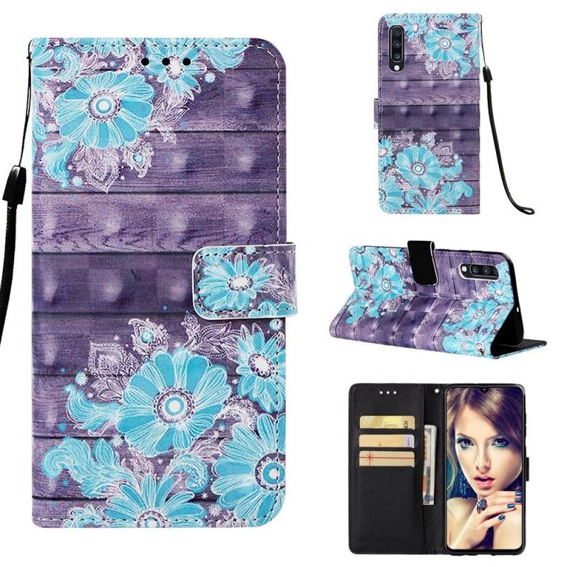Leren Hoesje voor Samsung Galaxy A70 Blauwe Bloemen