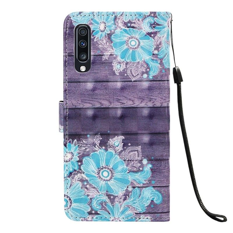 Leren Hoesje voor Samsung Galaxy A70 Blauwe Bloemen