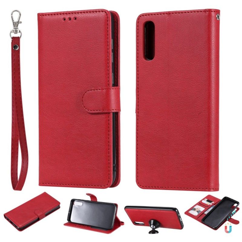 Leren Hoesje voor Samsung Galaxy A70 Rood Zwart Afneembaar