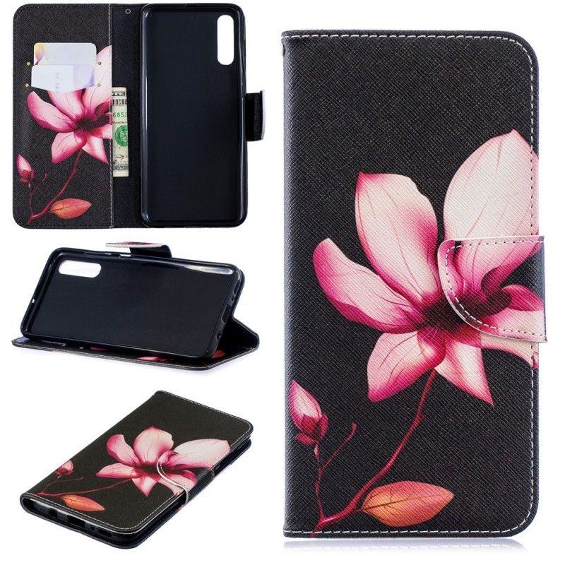 Leren Hoesje voor Samsung Galaxy A70 Roze Bloem