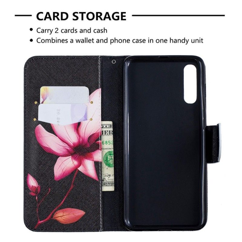 Leren Hoesje voor Samsung Galaxy A70 Roze Bloem