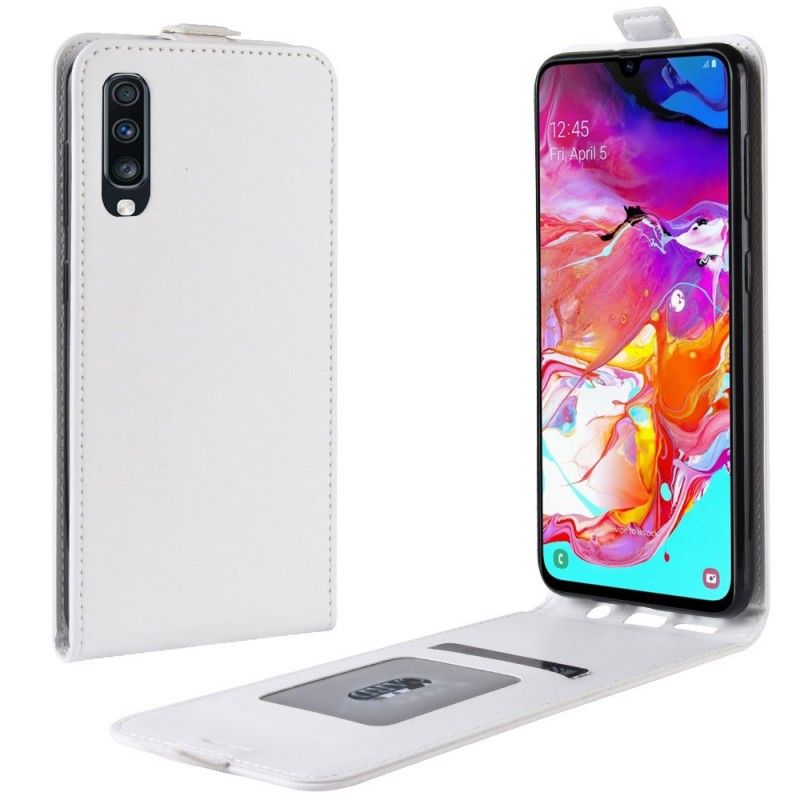 Leren Hoesje voor Samsung Galaxy A70 Wit Zwart Vouwledereffect