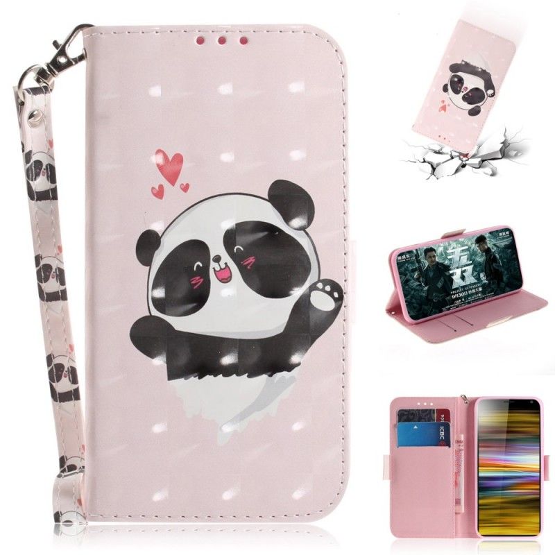 Leren Hoesje voor Sony Xperia 10 Plus Panda Love Met String