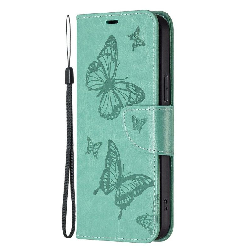 Leren Hoesje voor Xiaomi 12T / 12T Pro Met Ketting String Vlinders