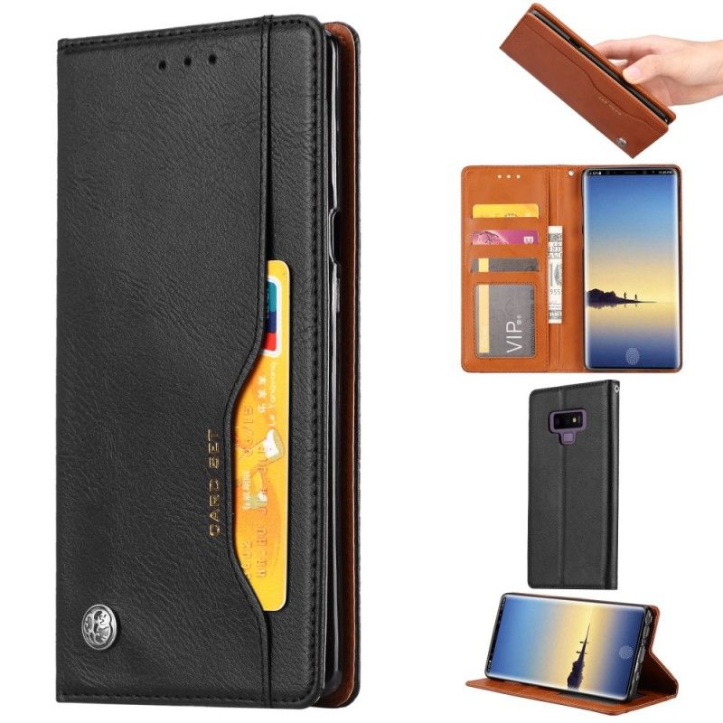 Folio-hoesje Samsung Galaxy Note 9 Bruin Zwart Telefoonhoesje Kaarthouder Van Imitatieleer