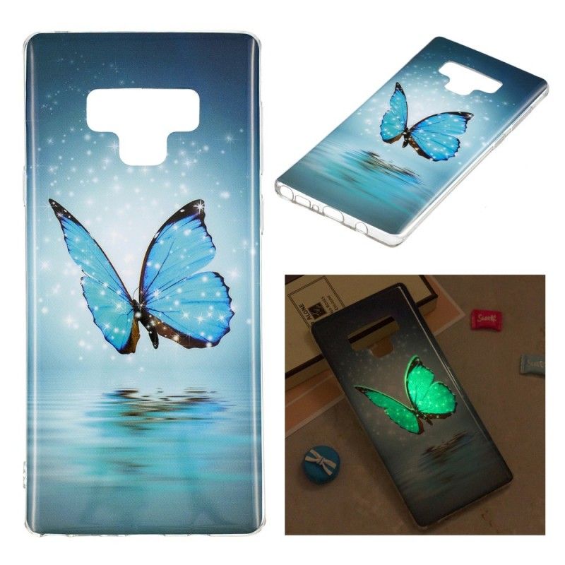 Hoesje Samsung Galaxy Note 9 Fluorescerende Blauwe Vlinder