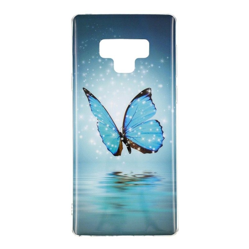 Hoesje Samsung Galaxy Note 9 Fluorescerende Blauwe Vlinder