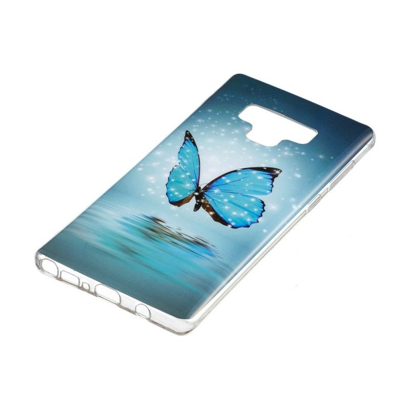 Hoesje Samsung Galaxy Note 9 Fluorescerende Blauwe Vlinder