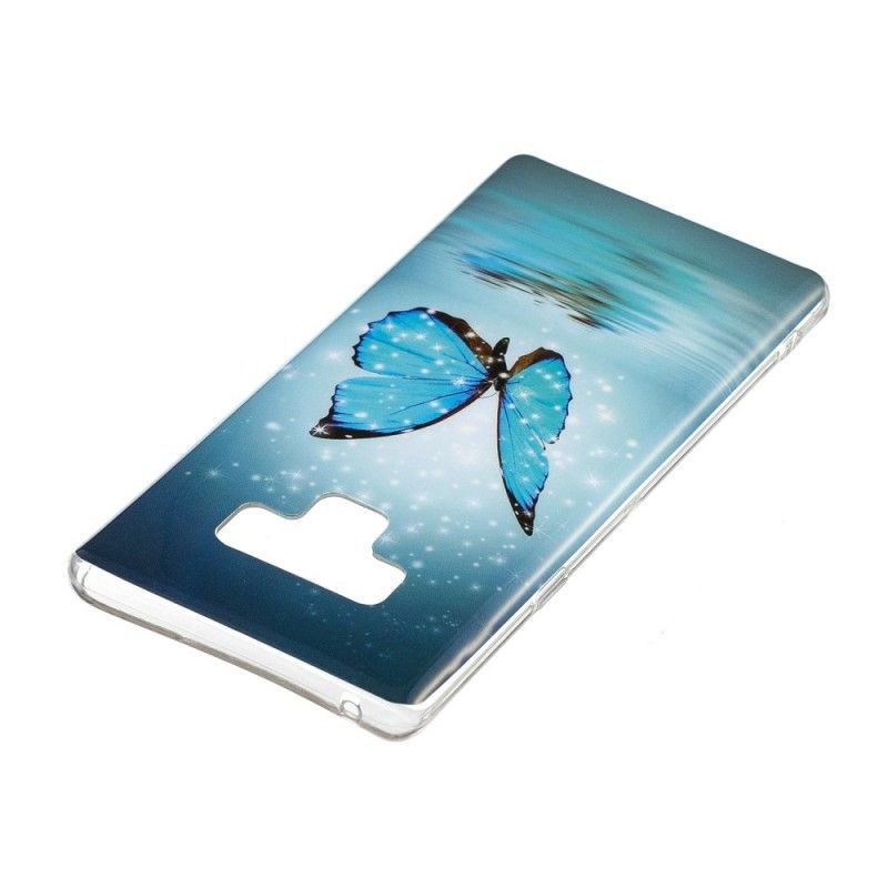Hoesje Samsung Galaxy Note 9 Fluorescerende Blauwe Vlinder