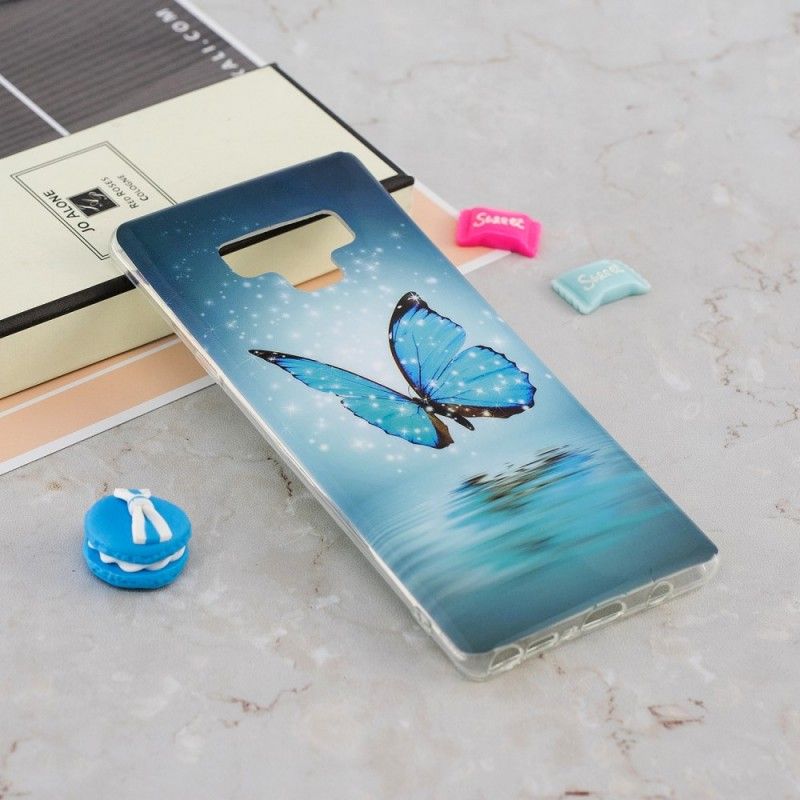 Hoesje Samsung Galaxy Note 9 Fluorescerende Blauwe Vlinder
