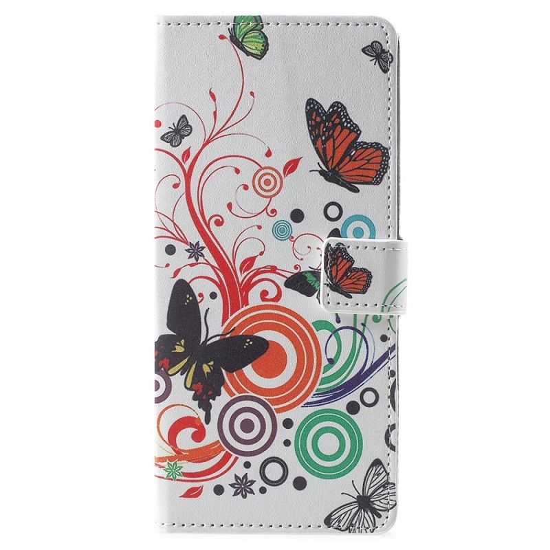 Leren Hoesje Samsung Galaxy Note 9 Paars Telefoonhoesje Vlinders En Bloemen