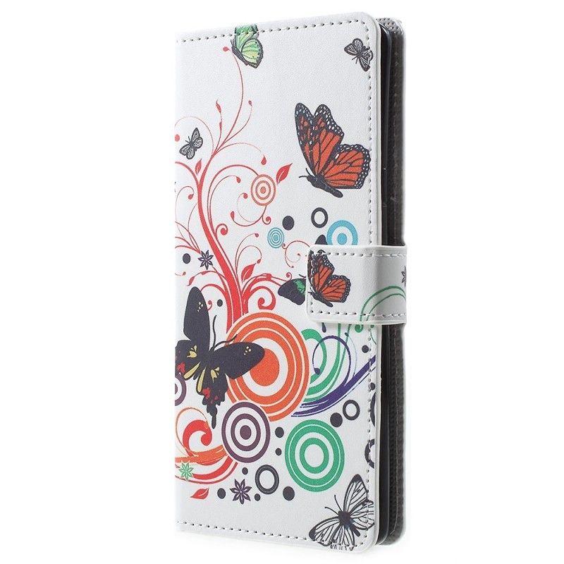 Leren Hoesje Samsung Galaxy Note 9 Paars Telefoonhoesje Vlinders En Bloemen