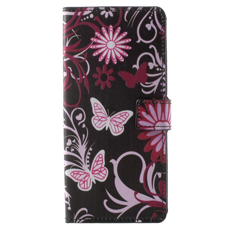 Leren Hoesje Samsung Galaxy Note 9 Paars Telefoonhoesje Vlinders En Bloemen