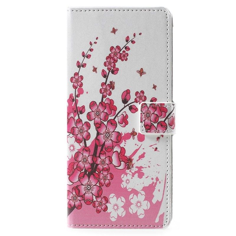 Leren Hoesje Samsung Galaxy Note 9 Roze Magenta Telefoonhoesje Tropische Bloemen