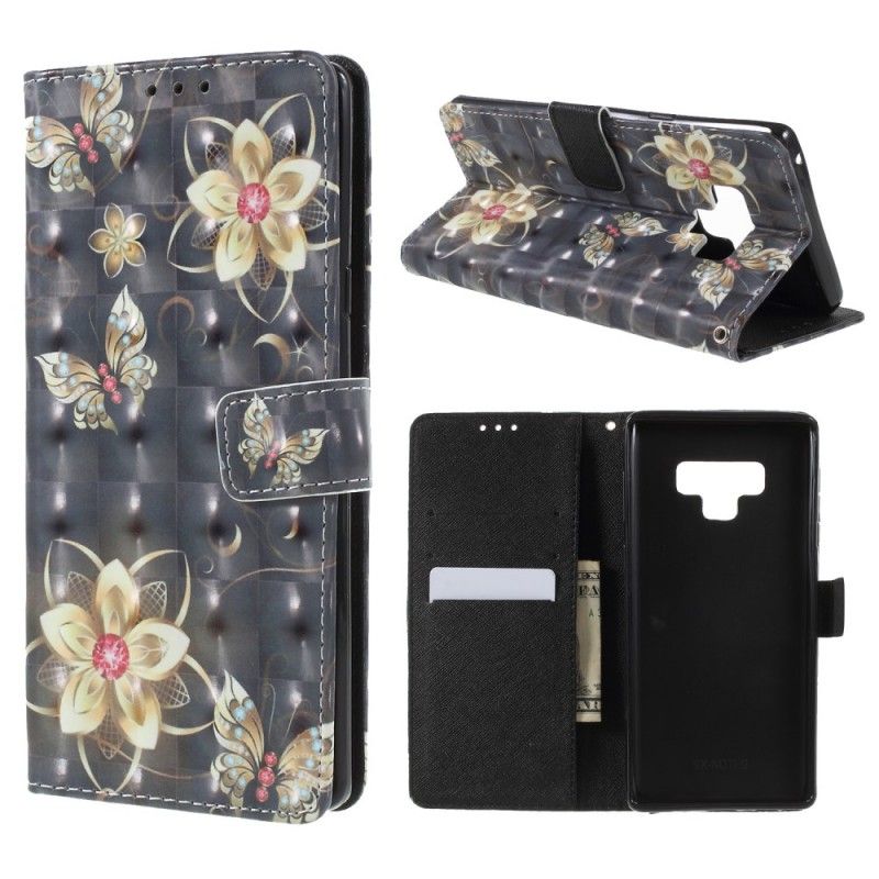 Leren Hoesje voor Samsung Galaxy Note 9 Luxe Band Vlinders