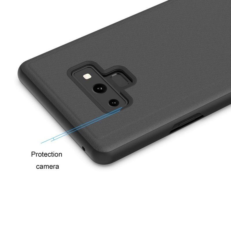 Zichtafdekking Samsung Galaxy Note 9 Lichtblauw Zwart Spiegel En Kunstleer