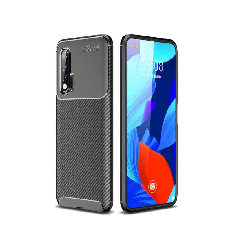 Hoesje Huawei Nova 6 Donkerblauw Zwart Flexibele Koolstofvezeltextuur