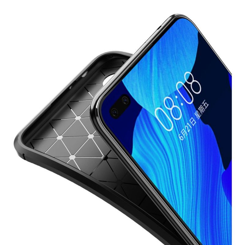 Hoesje Huawei Nova 6 Donkerblauw Zwart Flexibele Koolstofvezeltextuur