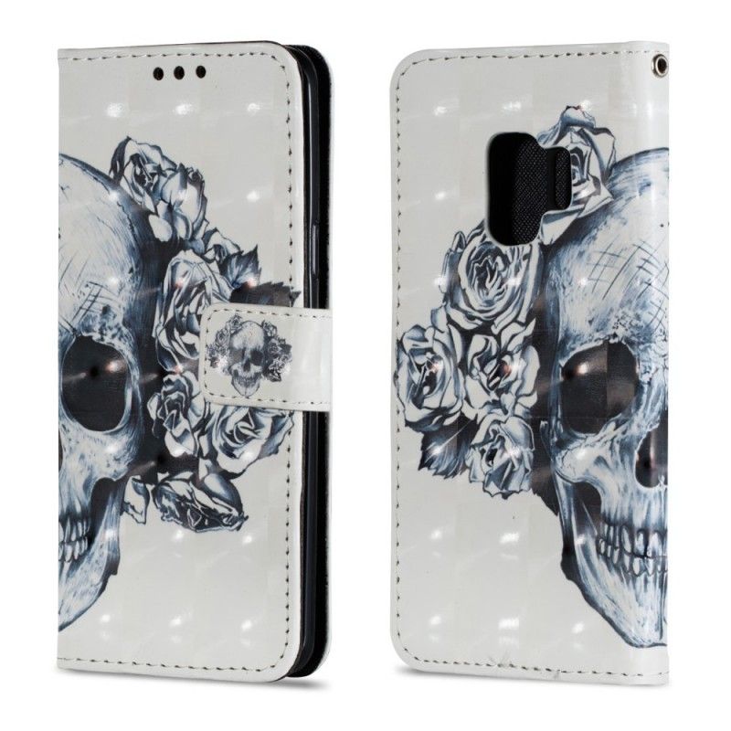 Cover Folio-hoesje Samsung Galaxy S9 Telefoonhoesje 3D Bloemenschedel