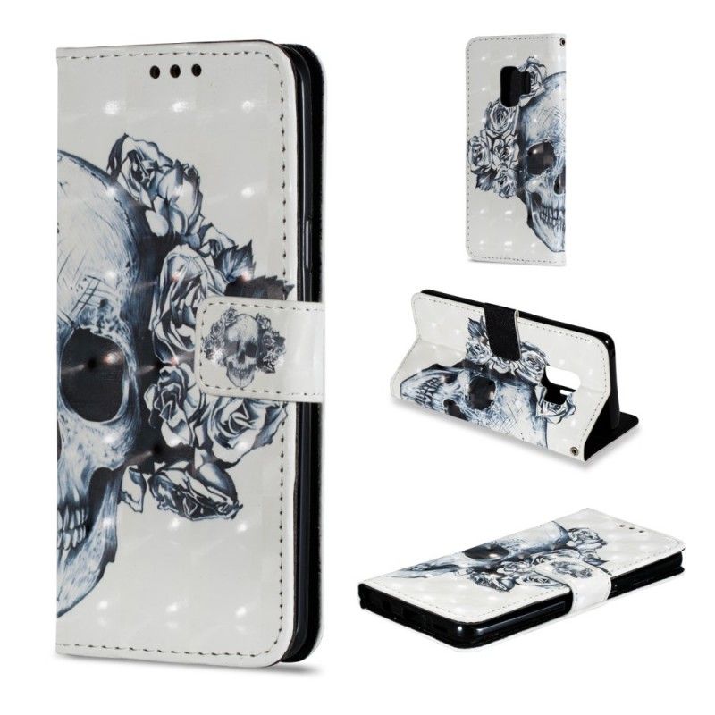 Cover Folio-hoesje Samsung Galaxy S9 Telefoonhoesje 3D Bloemenschedel