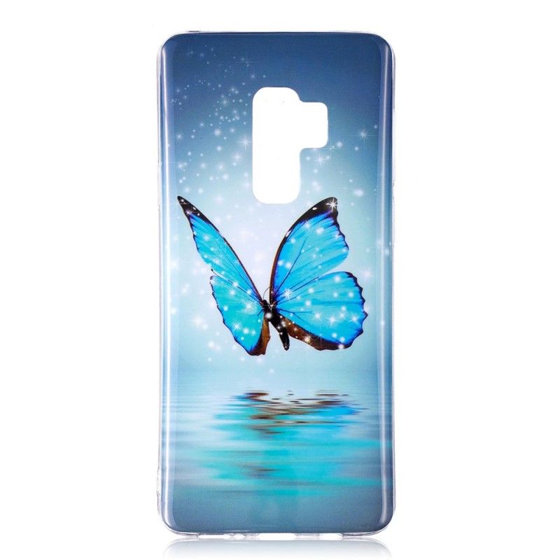 Cover Hoesje Samsung Galaxy S9 Telefoonhoesje Fluorescerende Blauwe Vlinder