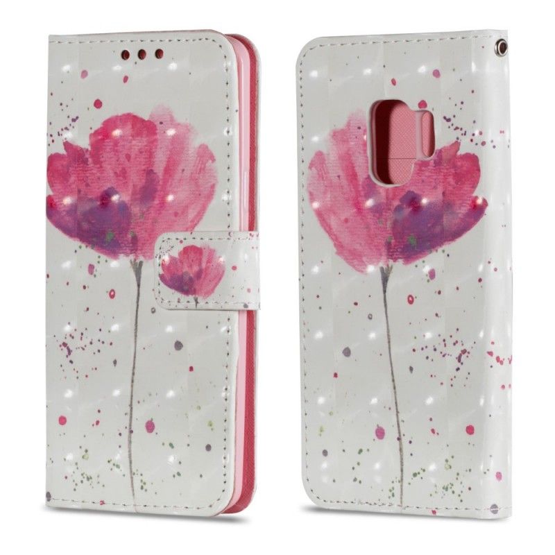 Flip Case Leren Samsung Galaxy S9 Aquarel Klaproos