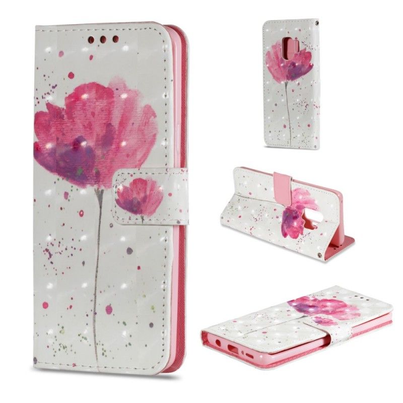 Flip Case Leren Samsung Galaxy S9 Aquarel Klaproos