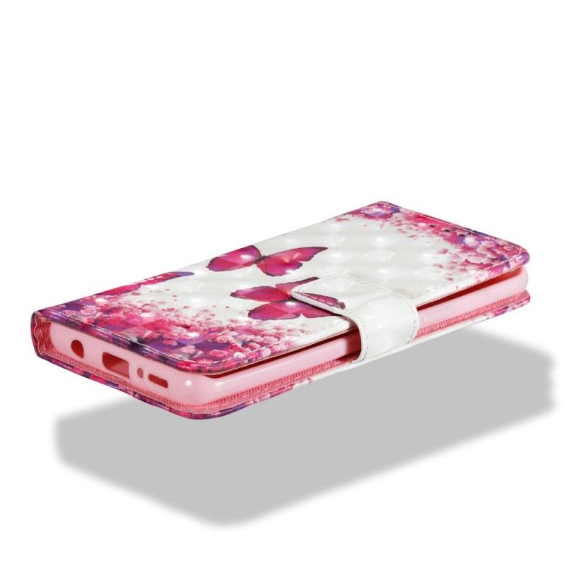 Leren Hoesje Samsung Galaxy S9 3D Rode Vlinders