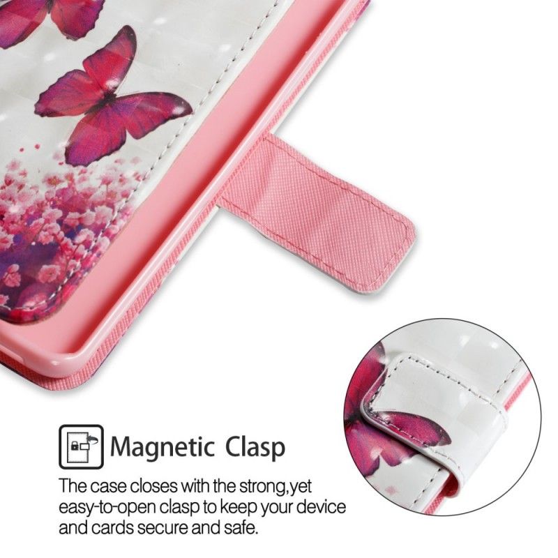 Leren Hoesje Samsung Galaxy S9 3D Rode Vlinders