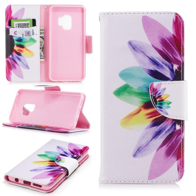 Leren Hoesje Samsung Galaxy S9 Aquarelbloem