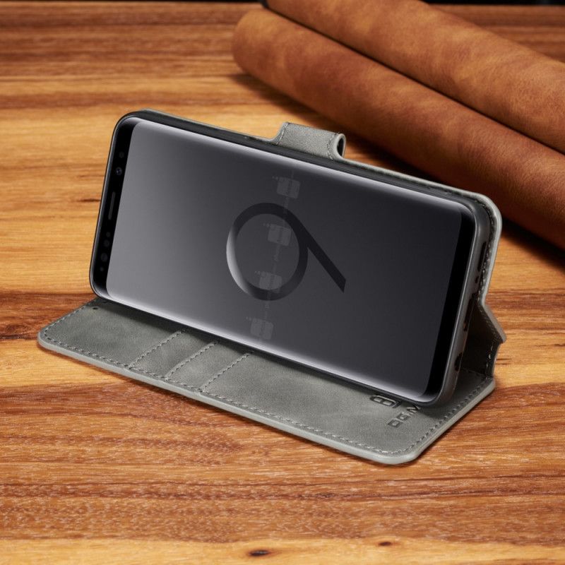 Leren Hoesje Samsung Galaxy S9 Grijs Zwart Retro Dg.Ming