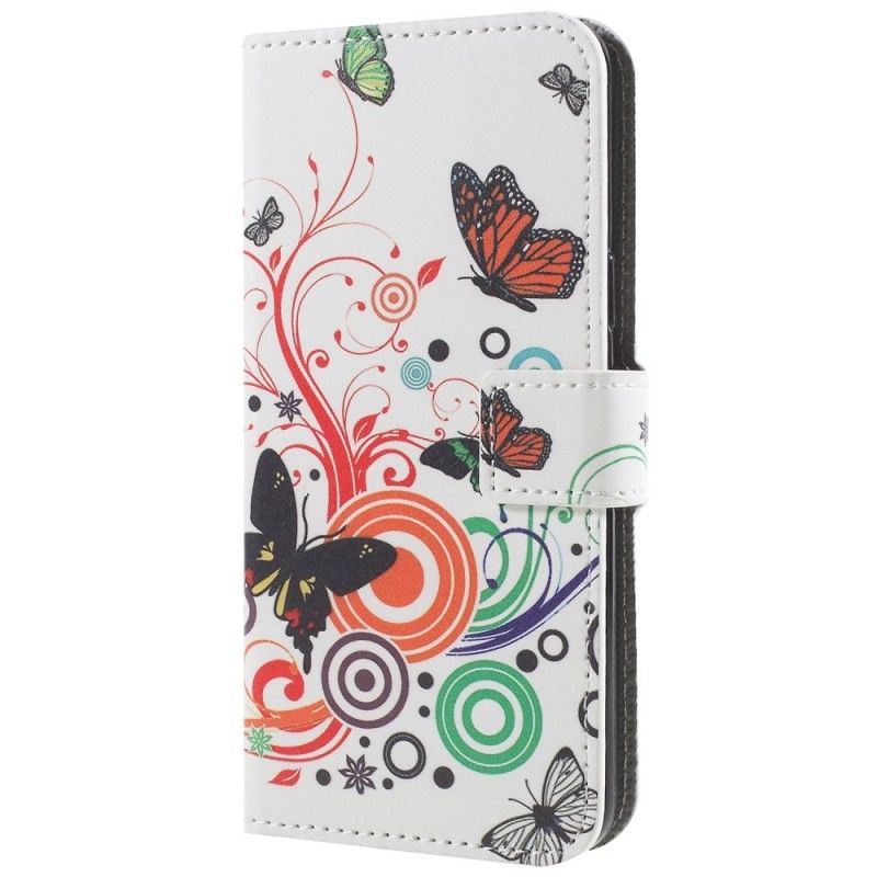 Leren Hoesje Samsung Galaxy S9 Paars Zwart Vlinders En Bloemen