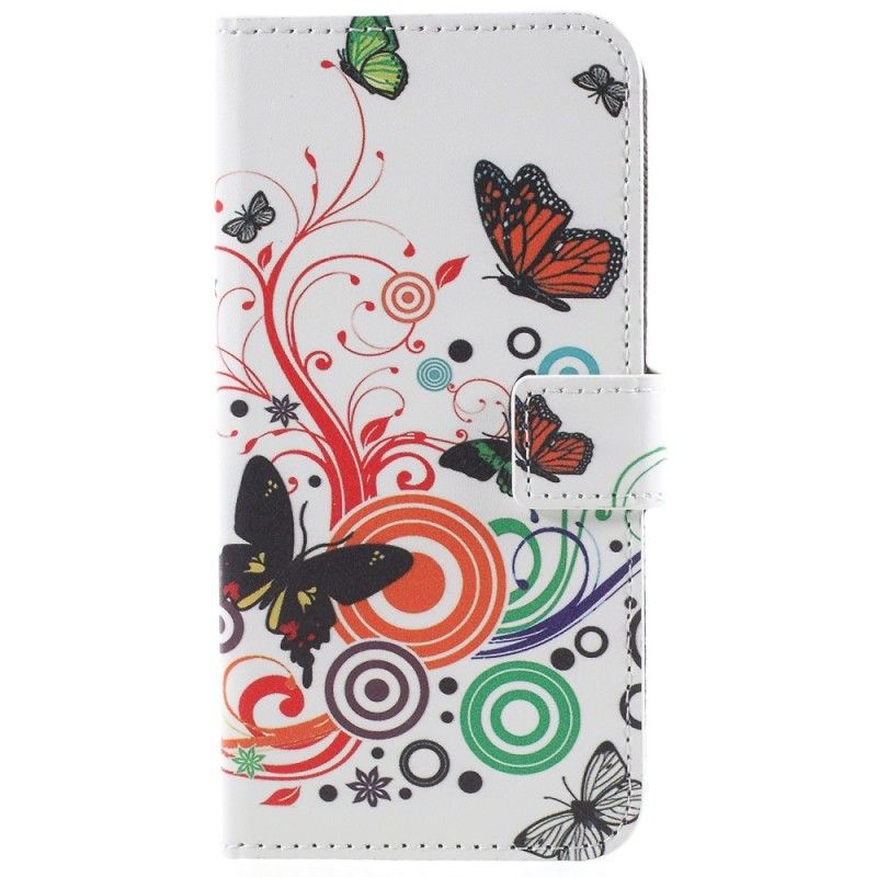 Leren Hoesje Samsung Galaxy S9 Paars Zwart Vlinders En Bloemen