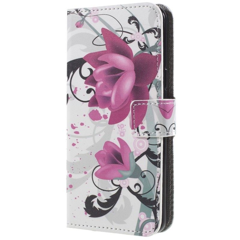 Leren Hoesje Samsung Galaxy S9 Paars Zwart Vlinders En Bloemen