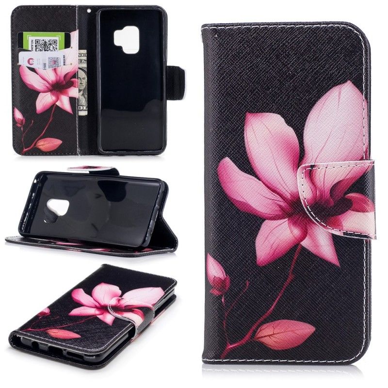 Leren Hoesje Samsung Galaxy S9 Roze Bloem