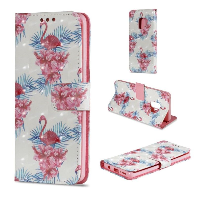 Leren Hoesje Samsung Galaxy S9 Wit Meerdere Flamingo'S