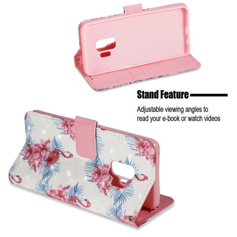 Leren Hoesje Samsung Galaxy S9 Wit Meerdere Flamingo'S
