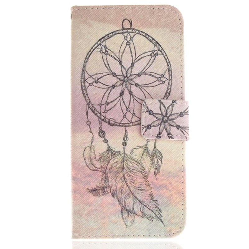 Leren Hoesje Samsung Galaxy S9 Wit Zwart Veren Dromenvanger