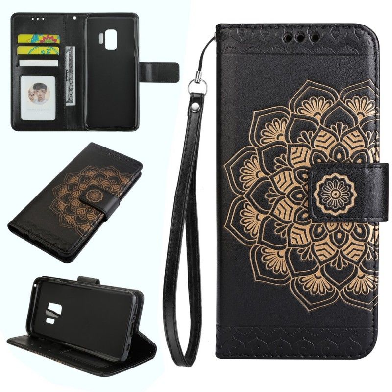 Leren Hoesje voor Samsung Galaxy S9 Magenta Grijs Chique Mandala