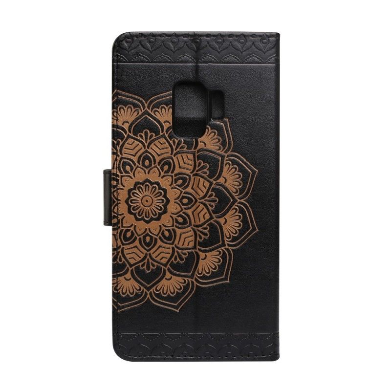 Leren Hoesje voor Samsung Galaxy S9 Magenta Grijs Chique Mandala