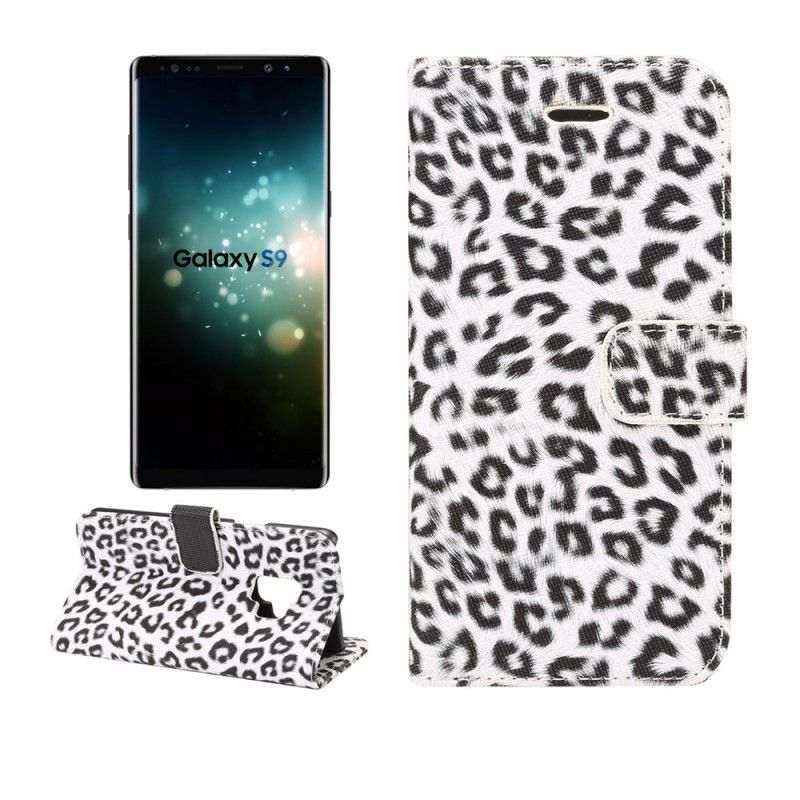 Leren Hoesje voor Samsung Galaxy S9 Oranje Wit Luipaard