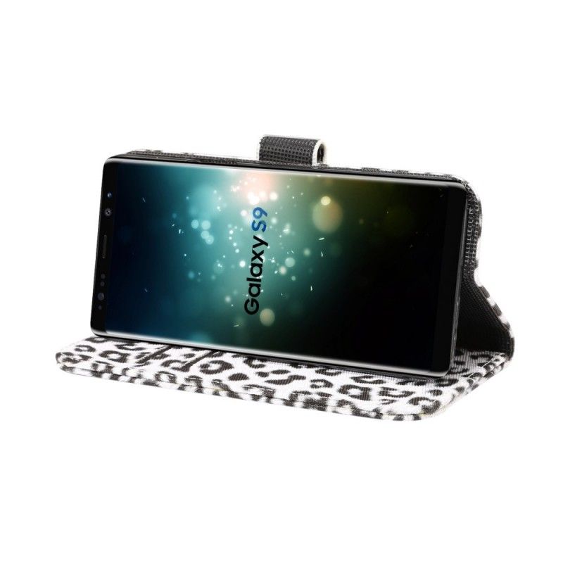 Leren Hoesje voor Samsung Galaxy S9 Oranje Wit Luipaard