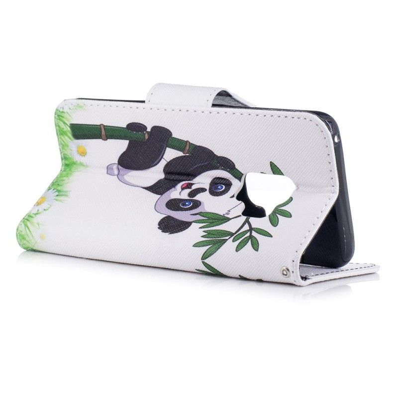 Leren Hoesje voor Samsung Galaxy S9 Panda Op Bamboe